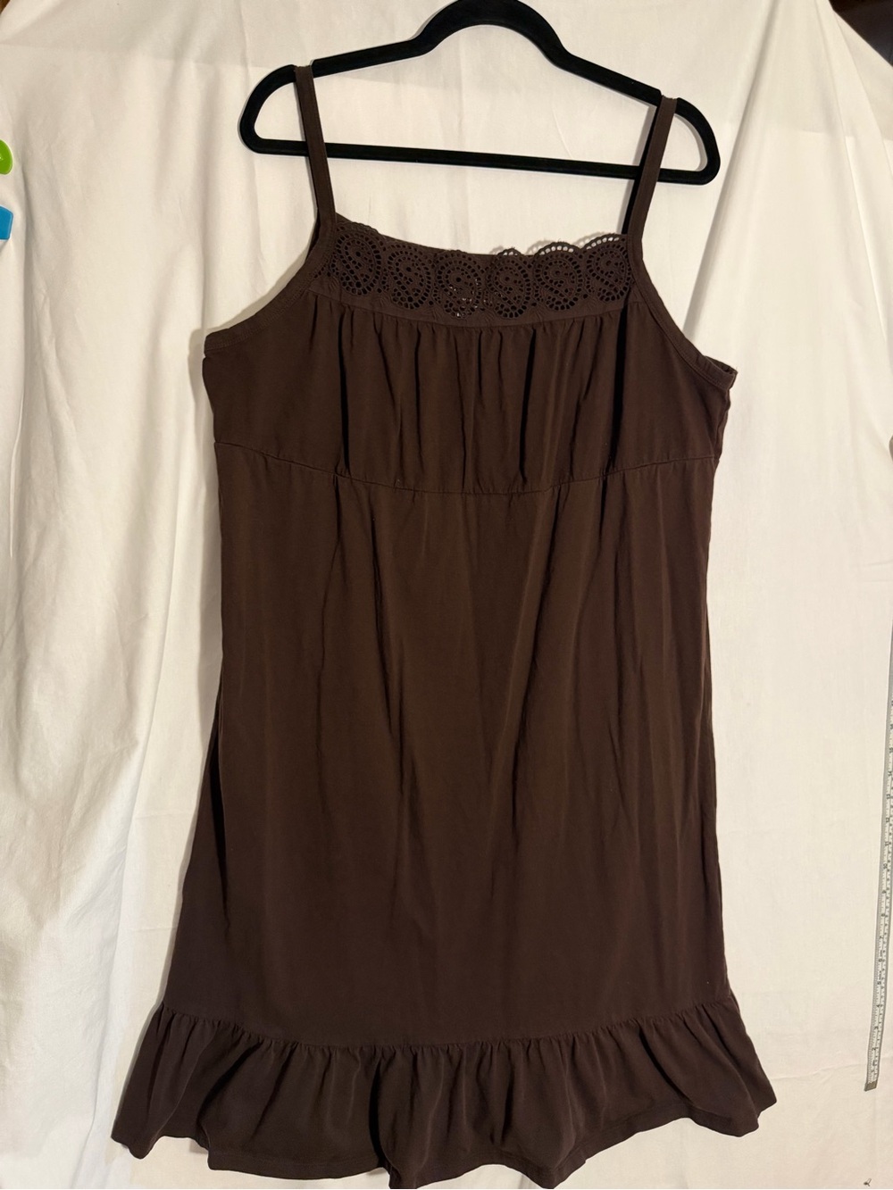 #402 Faded Glory Brown Crochet-Trim Camisole Dress